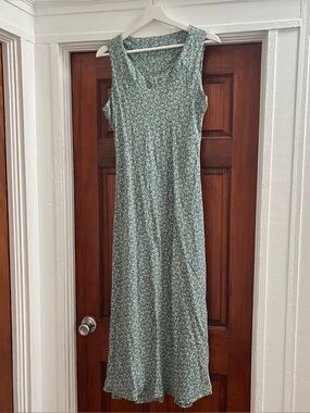 Bias Cut Sleeveless Vintage Green Floral ditsy Maxi Dress GUC